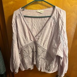 Lucky brand gauze top with crochet detail